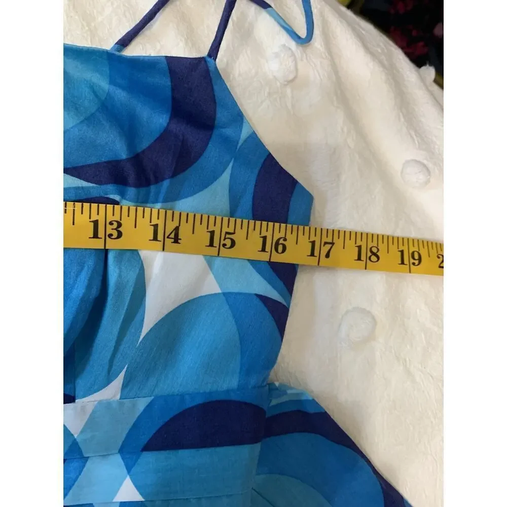 Ann Taylor Women's Sundress Size 4 Retro Print Blue Tie Back Resort Wedding - Picture 4 of 9